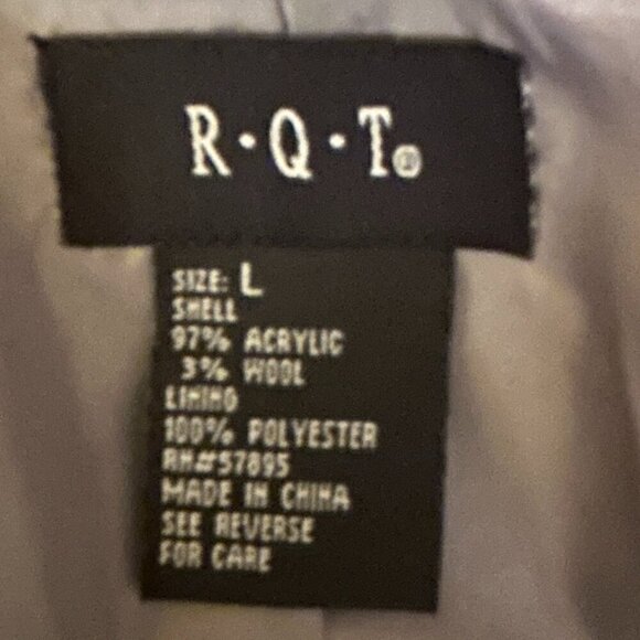 R-Q-T SZ L Gray Herringbone Tweed Wool Blend Coat Preppy Classic Essential - Picture 7 of 9